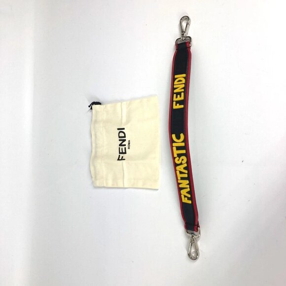 FENDI Strap You Logo Striped Short Shoulder strap Leather Black/Yellow x Red - Picture 9 of 9